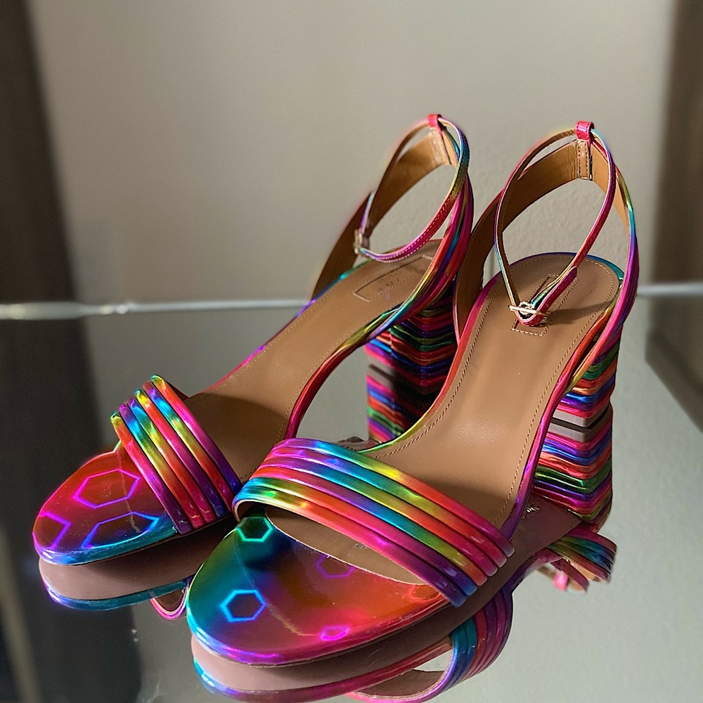 Aquazzura Rainbow Multicolor Strappy Block Heel Sandals